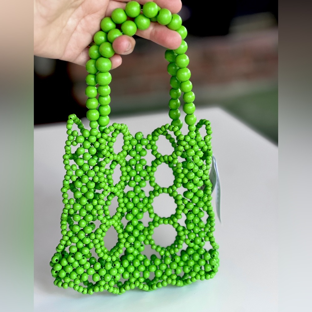 TOPSHOP Beaded mini tote bag green